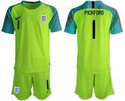 Wholesale Cheap England #1 Pickford Shiny Green Goalkeeper Soccer Country Jersey