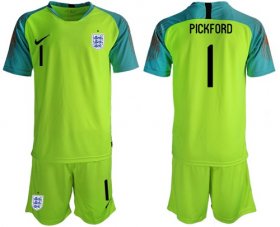 Wholesale Cheap England #1 Pickford Shiny Green Goalkeeper Soccer Country Jersey
