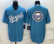 Cheap Men's Kansas City Royals Big Logo Blue Stitched MLB Cool Base Nike Jersey