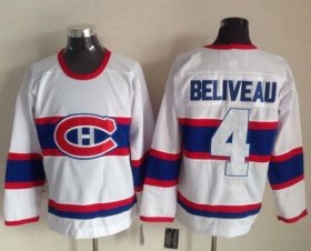 Wholesale Cheap Canadiens #4 Jean Beliveau White CCM Throwback Stitched NHL Jersey