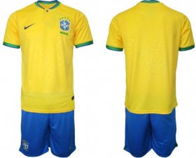 Cheap Men\'s Brazil Blank Yellow Home Soccer Jersey Suit