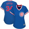 Wholesale Cheap Cubs #34 Jon Lester Blue Cooperstown Women's Stitched MLB Jersey
