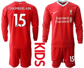 Wholesale Cheap 2021 Liverpool home long sleeves Youth 15 soccer jerseys