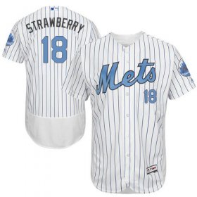Wholesale Cheap Mets #18 Darryl Strawberry White(Blue Strip) Flexbase Authentic Collection Father\'s Day Stitched MLB Jersey