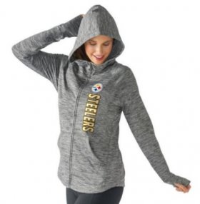 Wholesale Cheap Women\'s NFL Pittsburgh Steelers G-III 4Her by Carl Banks Recovery Full-Zip Hoodie Heathered Gray