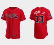 Wholesale Cheap Men's Red Atlanta Braves #13 Ronald Acuna Jr. 2021 World Series Champions Flex Base Stitched Jersey