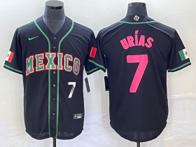 Wholesale Cheap Men\'s Mexico Baseball #7 Julio Urias Number 2023 Black Pink World Classic Stitched Jersey4