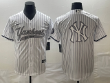 Cheap Men's New York Yankees Big Logo White Pinstripe Cool Base Stitched Baseball Jerseys