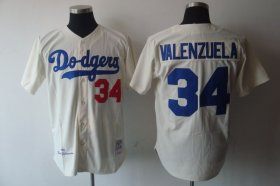 Wholesale Cheap Mitchell and Ness Dodgers #34 Fernando Valenzuela Stitched Cream MLB Jersey