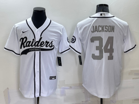 Wholesale Men\'s Las Vegas Raiders #34 Bo Jackson White Grey Stitched MLB Cool Base Nike Baseball Jersey
