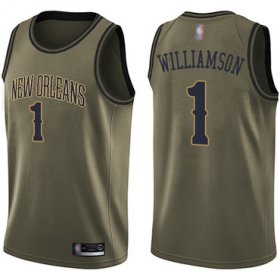 Wholesale Cheap Pelicans #1 Zion Williamson Green Basketball Swingman Salute to Service Jersey