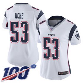 Wholesale Cheap Nike Patriots #53 Josh Uche White Women\'s Stitched NFL 100th Season Vapor Untouchable Limited Jersey