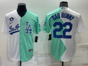 Wholesale Men's Los Angeles Dodgers #22 Bad Bunny White Green Two Tone 2022 Celebrity Softball Game Cool Base Jersey
