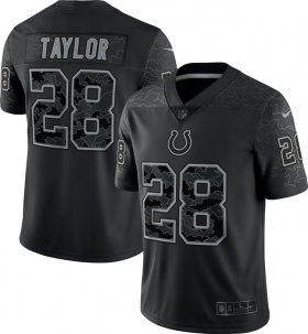 Wholesale Cheap Men\'s Indianapolis Colts #28 Jonathan Taylor Black Reflective Limited Stitched Football Jersey