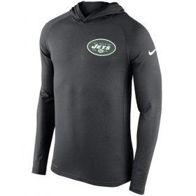Wholesale Cheap Men\'s New York Jets Nike Charcoal Stadium Touch Hooded Performance Long Sleeve T-Shirt