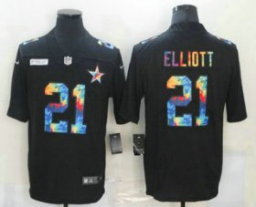 Wholesale Cheap Men\'s Dallas Cowboys #21 Ezekiel Elliott Multi-Color Black 2020 NFL Crucial Catch Vapor Untouchable Nike Limited Jersey