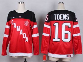 Wholesale Cheap Team Canada #16 Jonathan Toews Red 100th Anniversary Women\'s Stitched NHL Jersey