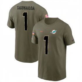 Wholesale Cheap Men\'s Miami Dolphins #1 Tua Tagovailoa 2022 Olive Salute to Service T-Shirt