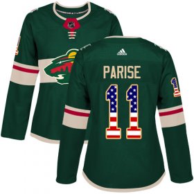 Wholesale Cheap Adidas Wild #11 Zach Parise Green Home Authentic USA Flag Women\'s Stitched NHL Jersey