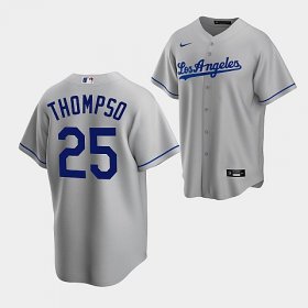 Cheap Men\'s Los Angeles Dodgers #25 Trayce Thompson Gray Cool Base Stitched Baseball Jersey