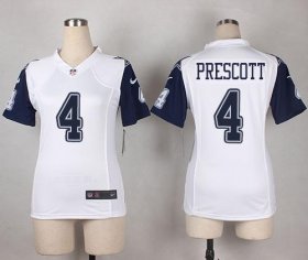 Wholesale Cheap Nike Cowboys #4 Dak Prescott White Women\'s Stitched NFL Elite Rush Jersey