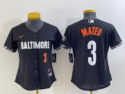 Wholesale Cheap Women's Baltimore Orioles #3 Jorge Mateo Number Black 2023 City Connect Cool Base Stitched Jersey 2