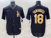 Cheap Men's Los Angeles Dodgers #18 Yoshinobu Yamamoto Black Gold Cool Base Stitched Jersey
