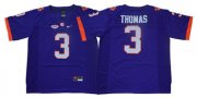 Wholesale Cheap Men's Clemson Tigers #3 Xavier ThomasPurple Stitched NCAA Nike 2019 New College Football Jersey