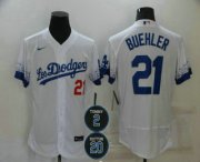 Wholesale Cheap Men's Los Angeles Dodgers #21 Walker Buehler White #2 #20 Patch City Connect Flex Base Stitched Jersey
