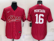 Wholesale Cheap Men's San Francisco 49ers #16 Joe Montana Red Pinstripe With Patch Cool Base Stitched Baseball Jersey