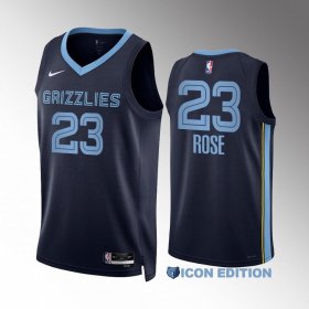 Wholesale Cheap Men\'s Memphis Grizzlies #23 Derrick Rose Navy Icon Edition Stitched Basketball Jersey