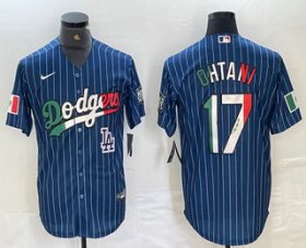 Cheap Men\'s Los Angeles Dodgers #17 Shohei Ohtani Mexico Blue Pinstripe Cool Base Stitched Jersey