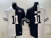 Wholesale Cheap Men's Philadelphia Eagles #11 A.J. Brown Black & White Split Super Bowl LVII Patch Limited Stitched Jersey
