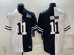Wholesale Cheap Men\'s Philadelphia Eagles #11 A.J. Brown Black & White Split Super Bowl LVII Patch Limited Stitched Jersey