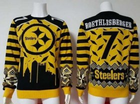 Wholesale Cheap Nike Steelers #7 Ben Roethlisberger Yellow/Black Men\'s Ugly Sweater