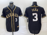 Cheap Men's Houston Astros #3 Jeremy Pena Black Gold Player Number Cool Base Jersey