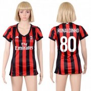Wholesale Cheap Women's AC Milan #80 Ronaldinho Home Soccer Club Jersey