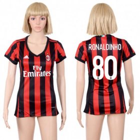 Wholesale Cheap Women\'s AC Milan #80 Ronaldinho Home Soccer Club Jersey