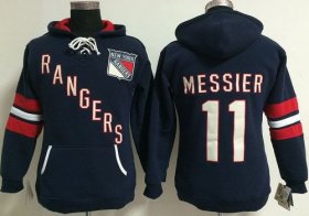 Wholesale Cheap New York Rangers #11 Mark Messier Navy Blue Women\'s Old Time Heidi NHL Hoodie