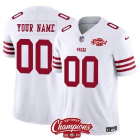 Cheap Men\'s San Francisco 49ers Active Player Custom White 2023 F.U.S.E. NFC West Champions Patch Football Stitched Jersey