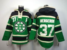 Wholesale Cheap Bruins #37 Patrice Bergeron Green St. Patrick\'s Day McNary Lace Hoodie Stitched NHL Jersey