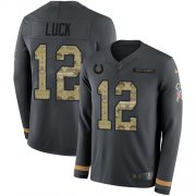 Wholesale Cheap Nike Colts #12 Andrew Luck Anthracite Salute to Service Youth Stitched NFL Limited Therma Long Sleeve Jersey