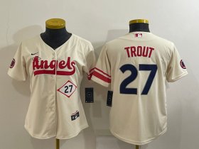 Wholesale Cheap Women\'s Los Angeles Angels #27 Mike Trout Number Cream 2022 City Connect Cool Base Stitched Jersey