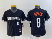 Wholesale Cheap Youth Baltimore Orioles #8 Cal Ripken Jr Number Black 2023 City Connect Cool Base Stitched Jersey 1
