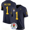 Cheap Men's Michigan Wolverines #1 Roman Wilson 2023 F.U.S.E. Navy Blue Rose Bowl Patch Stitched Jersey