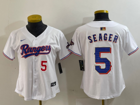 Cheap Women\'s Texas Rangers #5 Corey Seager Number White 2024 Gold Collection Limited Cool Base Jerseys