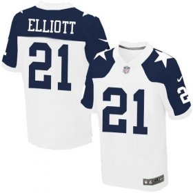 Wholesale Cheap Nike Cowboys #21 Ezekiel Elliott White Thanksgiving Men\'s Stitched NFL Throwback Elite Jersey
