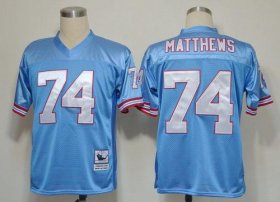Wholesale Cheap Mitchell And Ness Oilers #74 Bruce Matthews Baby Blue Stitched Throwback NFL Jersey