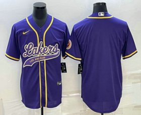 Cheap Men\'s Los Angeles Lakers Blank Purple Cool Base Stitched Baseball Jersey