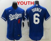 Wholesale Youth Los Angeles Dodgers #6 Trea Turner Blue Stitched MLB Flex Base Nike Jersey